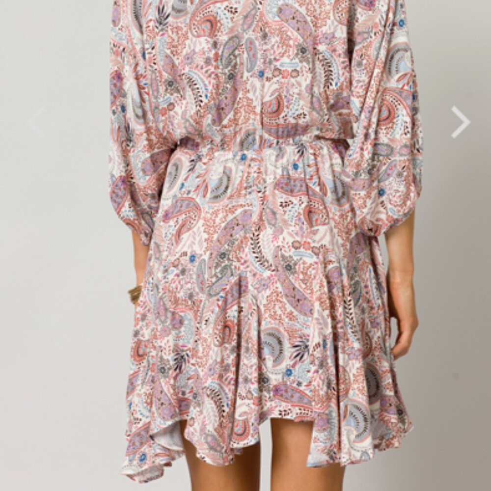Boho Mittoshop Paisley & Floral Dress ~ V-neck ~ Flowy ~ Mauve ~ Cowgirl core - Picture 4 of 17